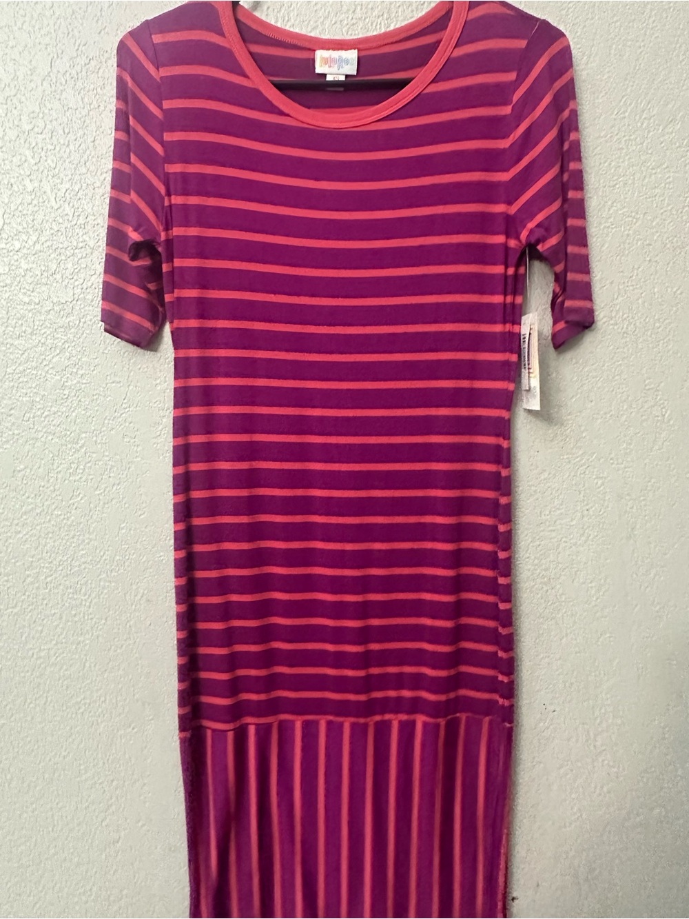 LuLaRoe Purple and Pink Striped Midi Dress